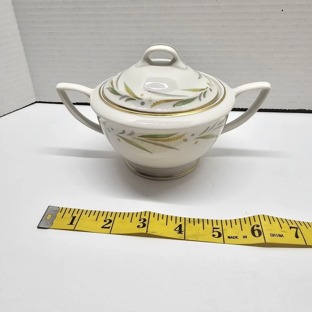 9 Peice Set-Royal Jackson‎ Autumn Vtg Vogue Gold Trim Tea Cup Saucer & Sugar